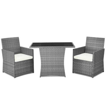 3 Pieces Patio Rattan Furniture Set with Cushioned Armrest Sofa-Gray