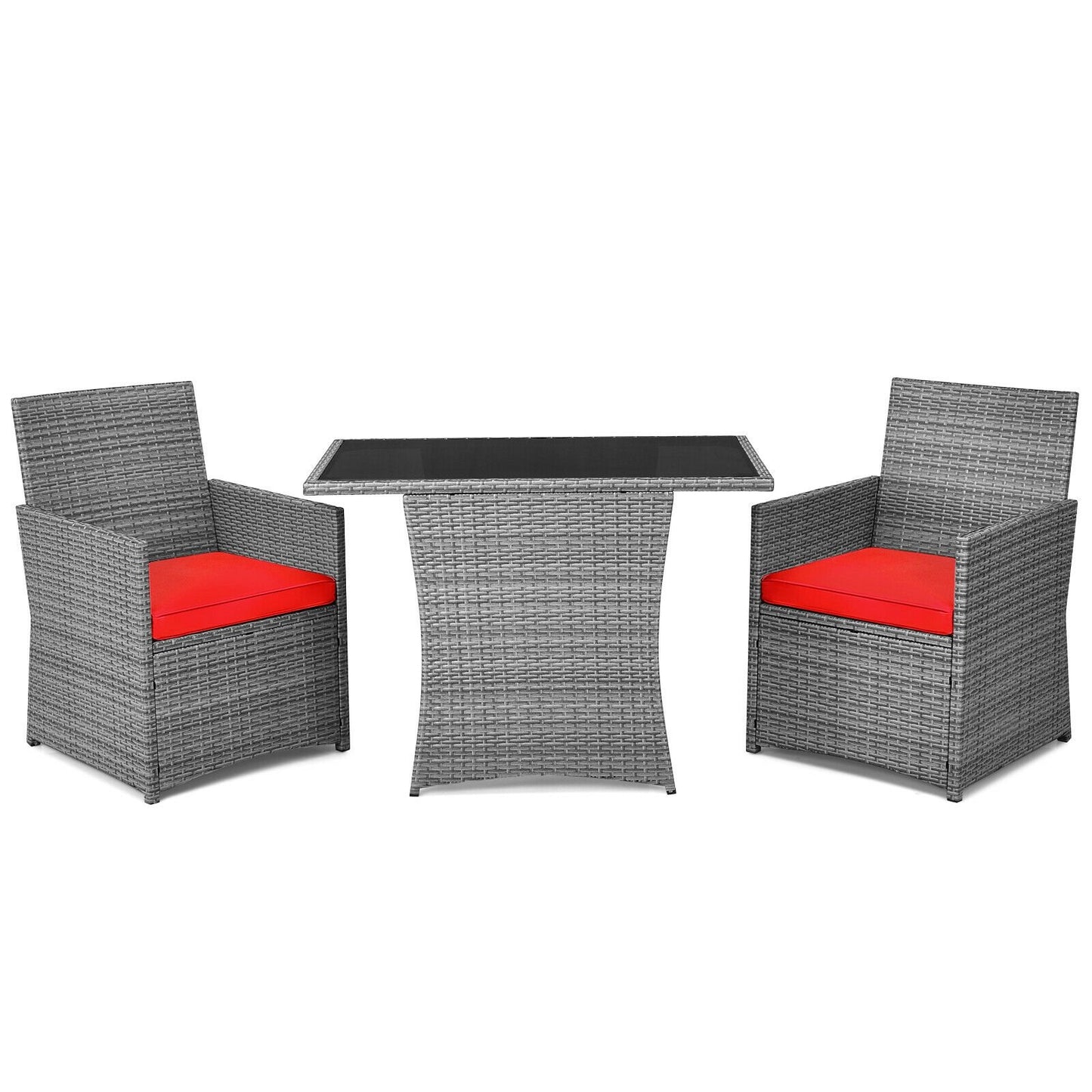 3 Pieces Patio Rattan Furniture Set with Cushioned Armrest Sofa-Gray