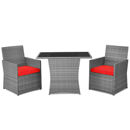 3 Pieces Patio Rattan Furniture Set with Cushioned Armrest Sofa-Gray
