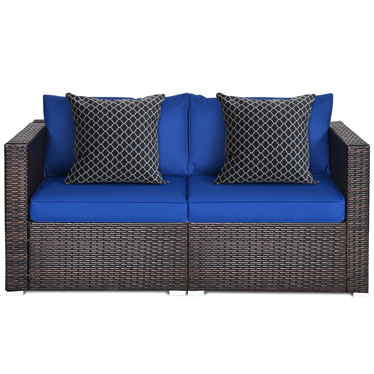 2 Pieces Patio Rattan Sectional Conversation Sofa Set-Beige