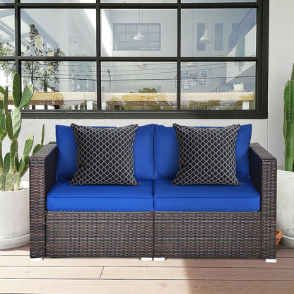 2 Pieces Patio Rattan Sectional Conversation Sofa Set-Beige
