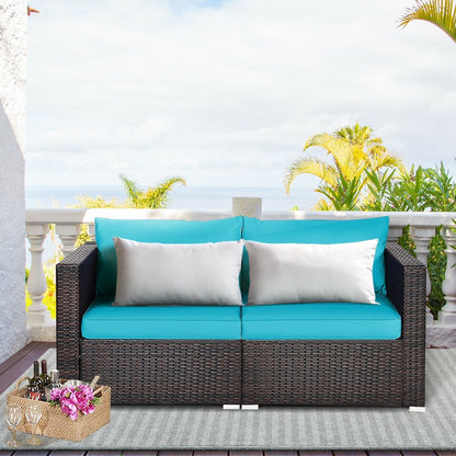 2 Pieces Patio Rattan Sectional Conversation Sofa Set-Beige