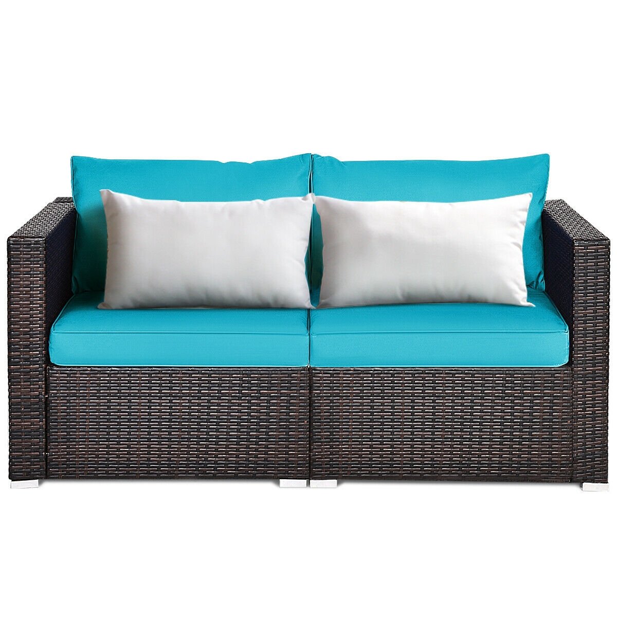 2 Pieces Patio Rattan Sectional Conversation Sofa Set-Beige