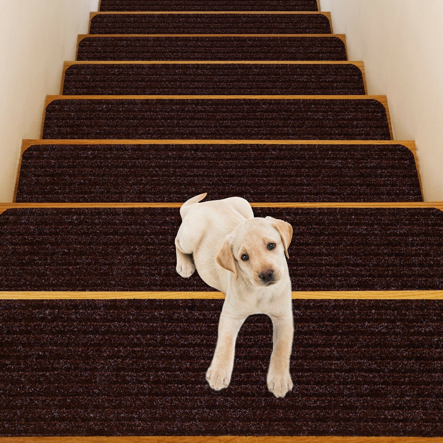 15 Pieces 30 x 8 Inch Slip Resistant Soft Stair Treads Carpet-Black