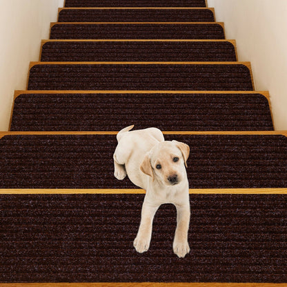 15 Pieces 30 x 8 Inch Slip Resistant Soft Stair Treads Carpet-Black