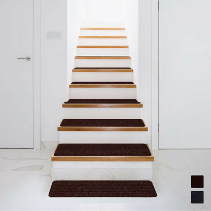 15 Pieces 30 x 8 Inch Slip Resistant Soft Stair Treads Carpet-Black