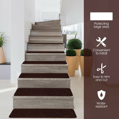 15 Pieces 30 x 8 Inch Slip Resistant Soft Stair Treads Carpet-Black
