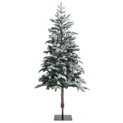 6 Feet Artificial Snow Flocked Pencil Christmas Tree with Warm White LED Lights
