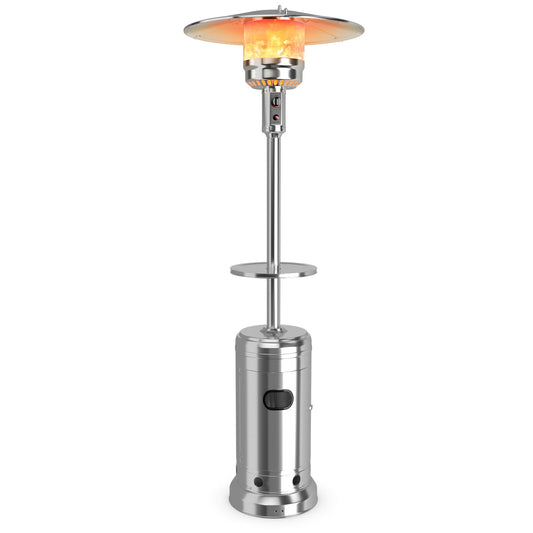 Outdoor Heater Propane Standing LP Gas Steel with Table and Wheels-Silver
