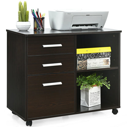 3-Drawer Mobile Lateral File Cabinet Printer Stand-Black