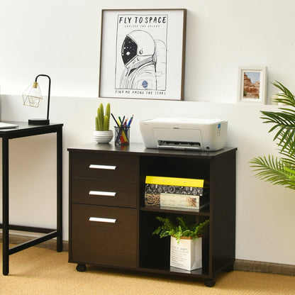 3-Drawer Mobile Lateral File Cabinet Printer Stand-Black