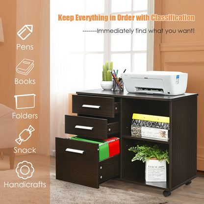 3-Drawer Mobile Lateral File Cabinet Printer Stand-Black