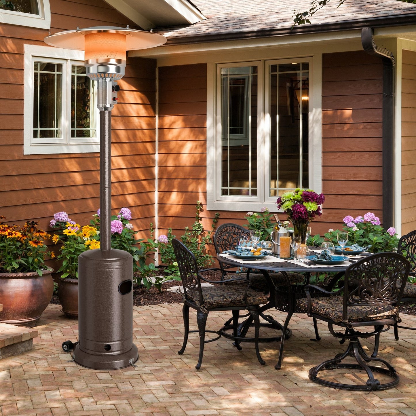 50000 BTU Stainless Steel Propane Patio Heater with Trip over Protection-Black