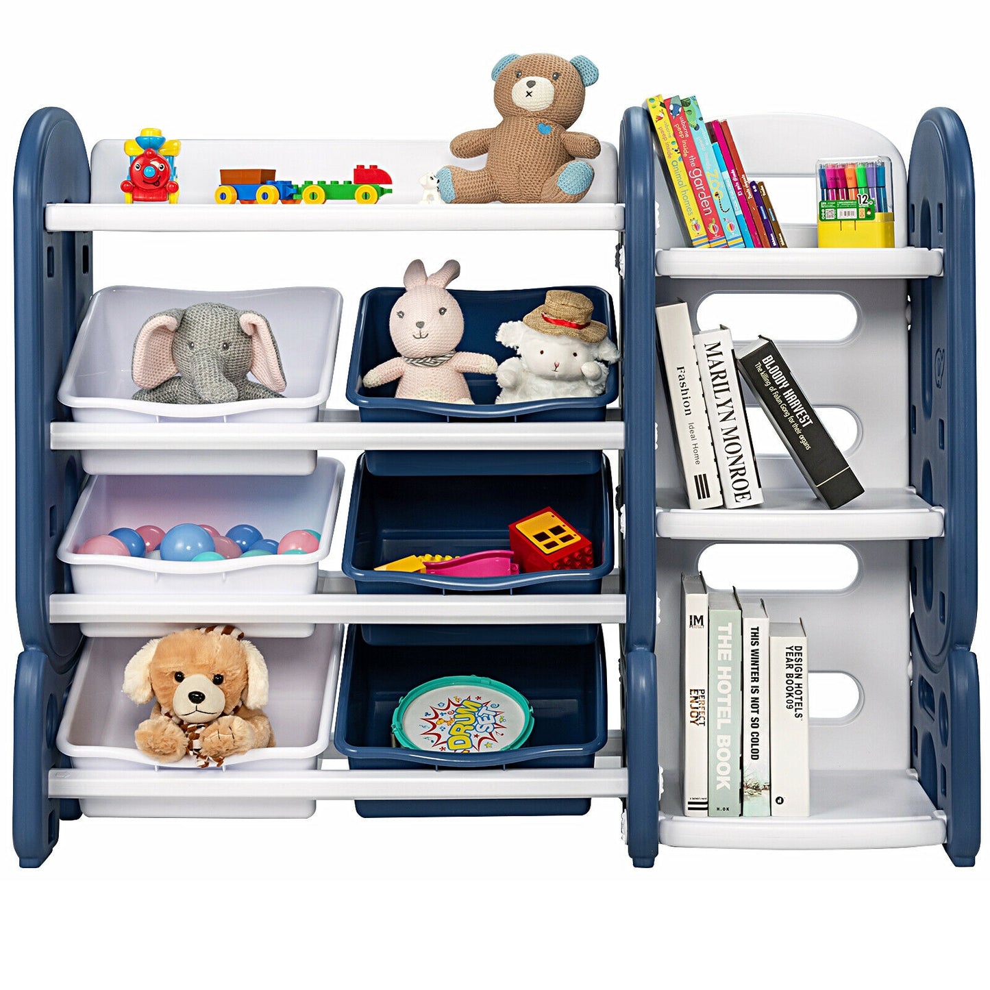 Kids Toy Storage Organizer with Bins and Multi-Layer Shelf for Bedroom Playroom-Blue