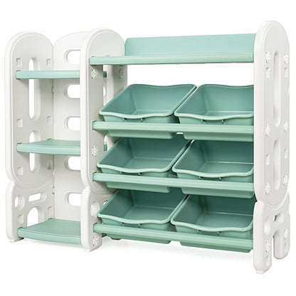 Kids Toy Storage Organizer with Bins and Multi-Layer Shelf for Bedroom Playroom-Blue