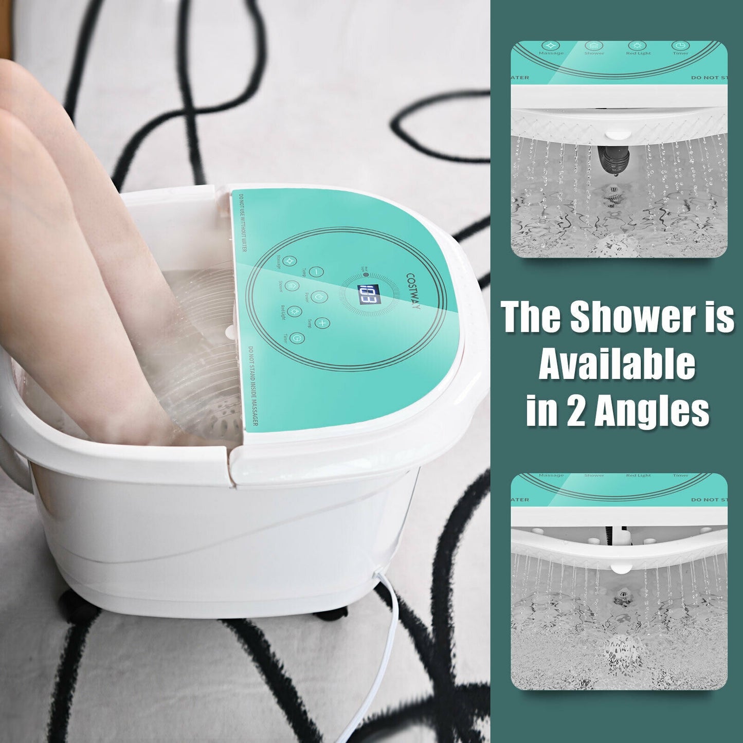 Foot Spa Bath Massager with 3-Angle Shower and Motorized Rollers-Green