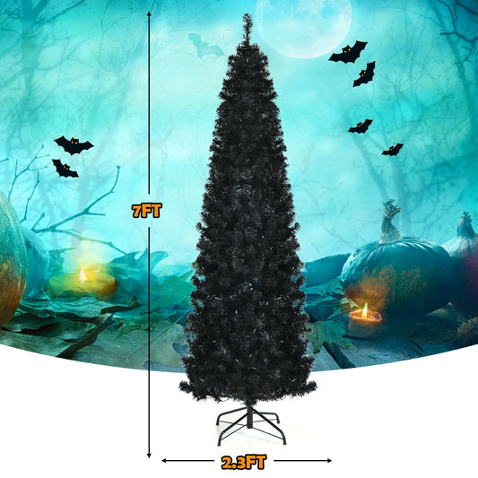Pre-lit Christmas Halloween Tree with PVC Branch Tips and Warm White Lights-7'
