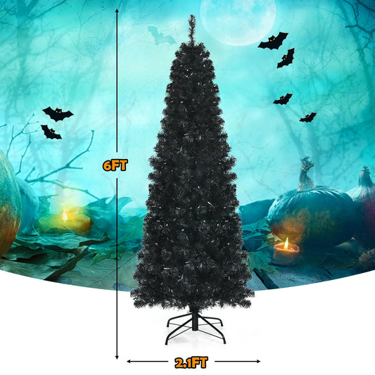 Pre-lit Christmas Halloween Tree with PVC Branch Tips and Warm White Lights-6'