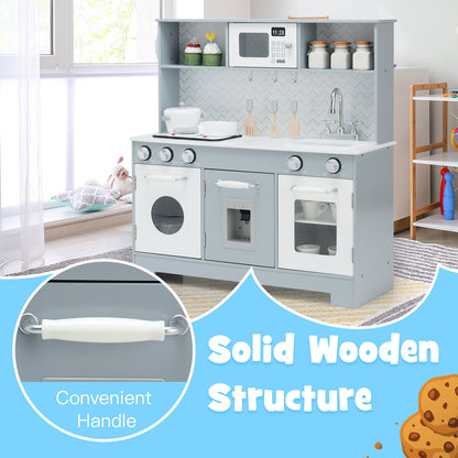 Pretend Play Kitchen Wooden Toy Set for Kids with Realistic Light and Sound