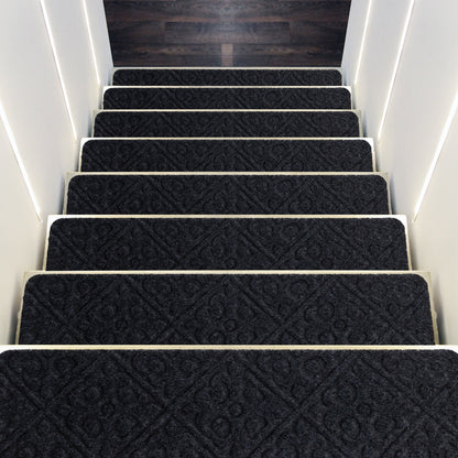 15Pcs Indoor Non-Slip Stair Carpet Mats for Wooden Steps-Brown