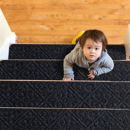 15Pcs Indoor Non-Slip Stair Carpet Mats for Wooden Steps-Brown