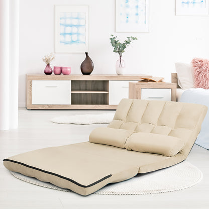 Foldable Floor 6-Position Adjustable Lounge Couch-Beige
