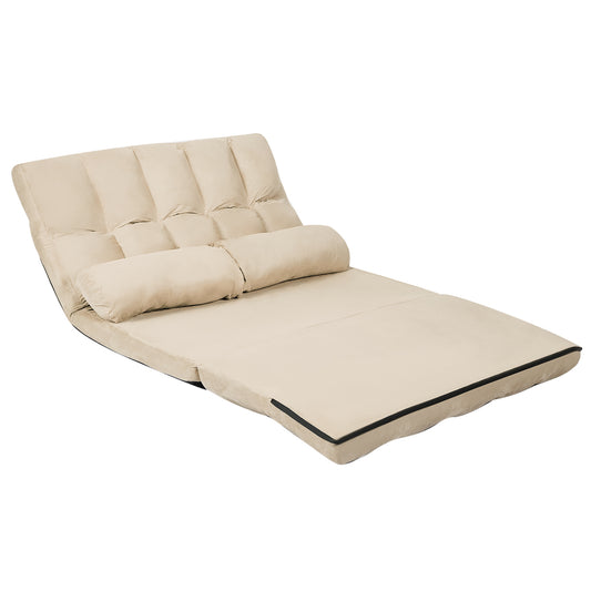 Foldable Floor 6-Position Adjustable Lounge Couch-Beige