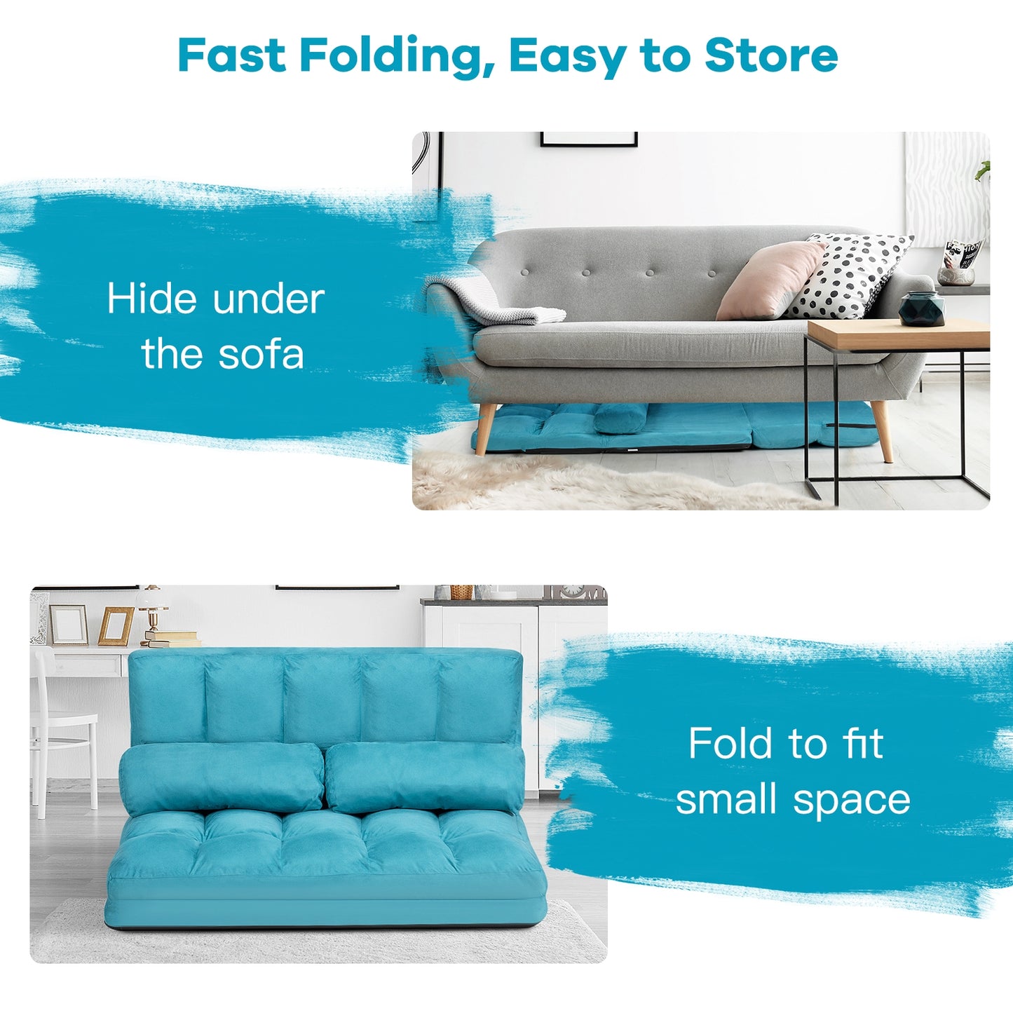 Foldable Floor 6-Position Adjustable Lounge Couch-Blue