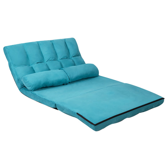 Foldable Floor 6-Position Adjustable Lounge Couch-Blue