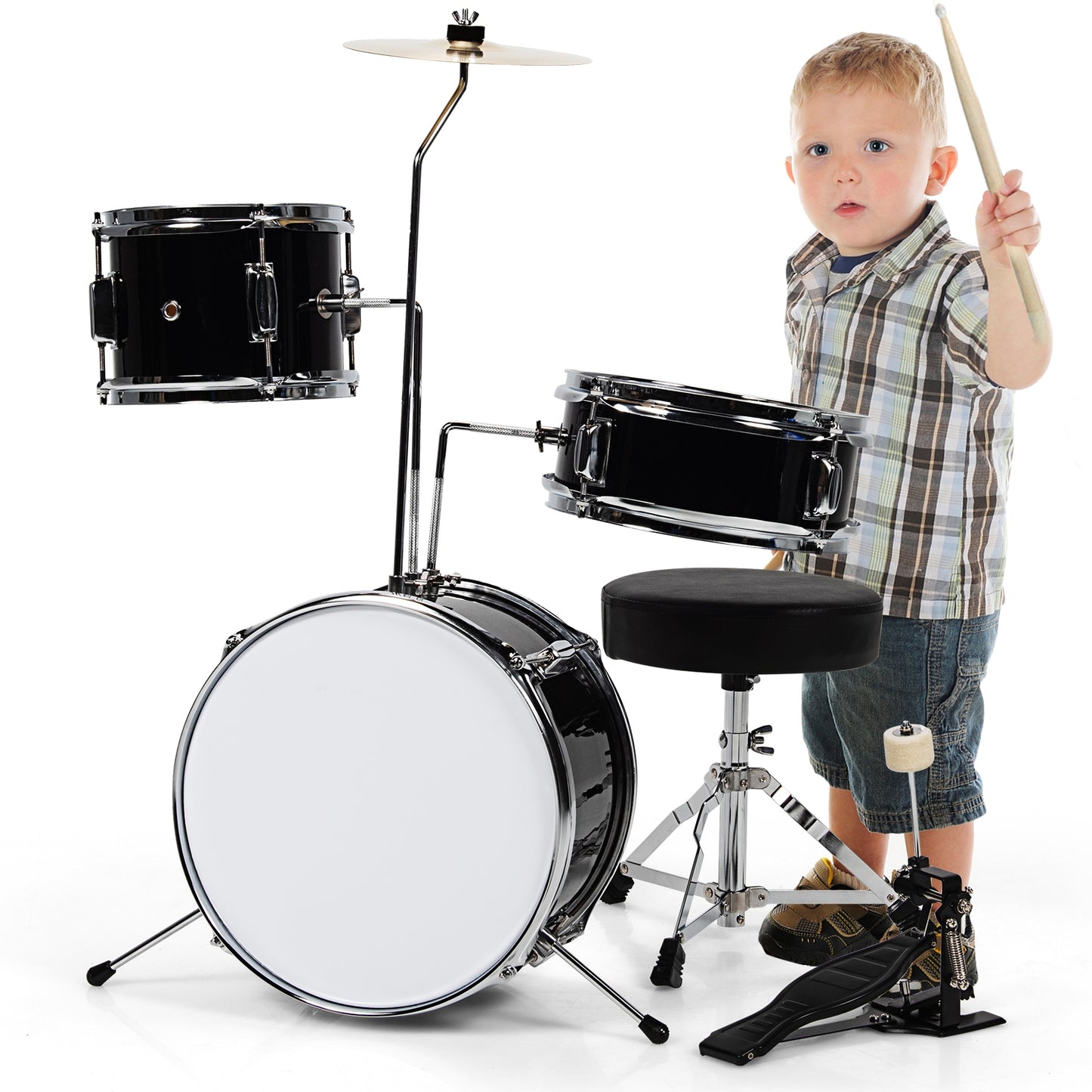 5 Pieces Junior Drum Set with 5 Drums-Black