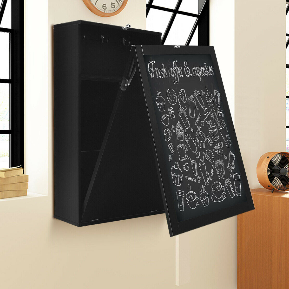 Convertible Wall Mounted Table with A Chalkboard-Black