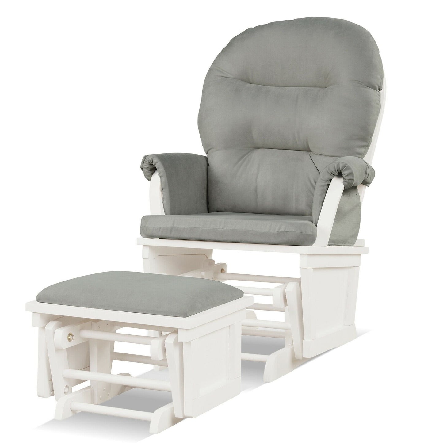 Wood Baby Glider and Ottoman Cushion Set with Padded Armrests for Nursing-Beige
