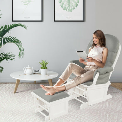 Wood Baby Glider and Ottoman Cushion Set with Padded Armrests for Nursing-Beige