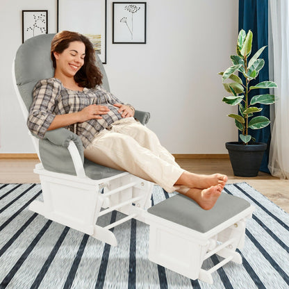 Wood Baby Glider and Ottoman Cushion Set with Padded Armrests for Nursing-Beige