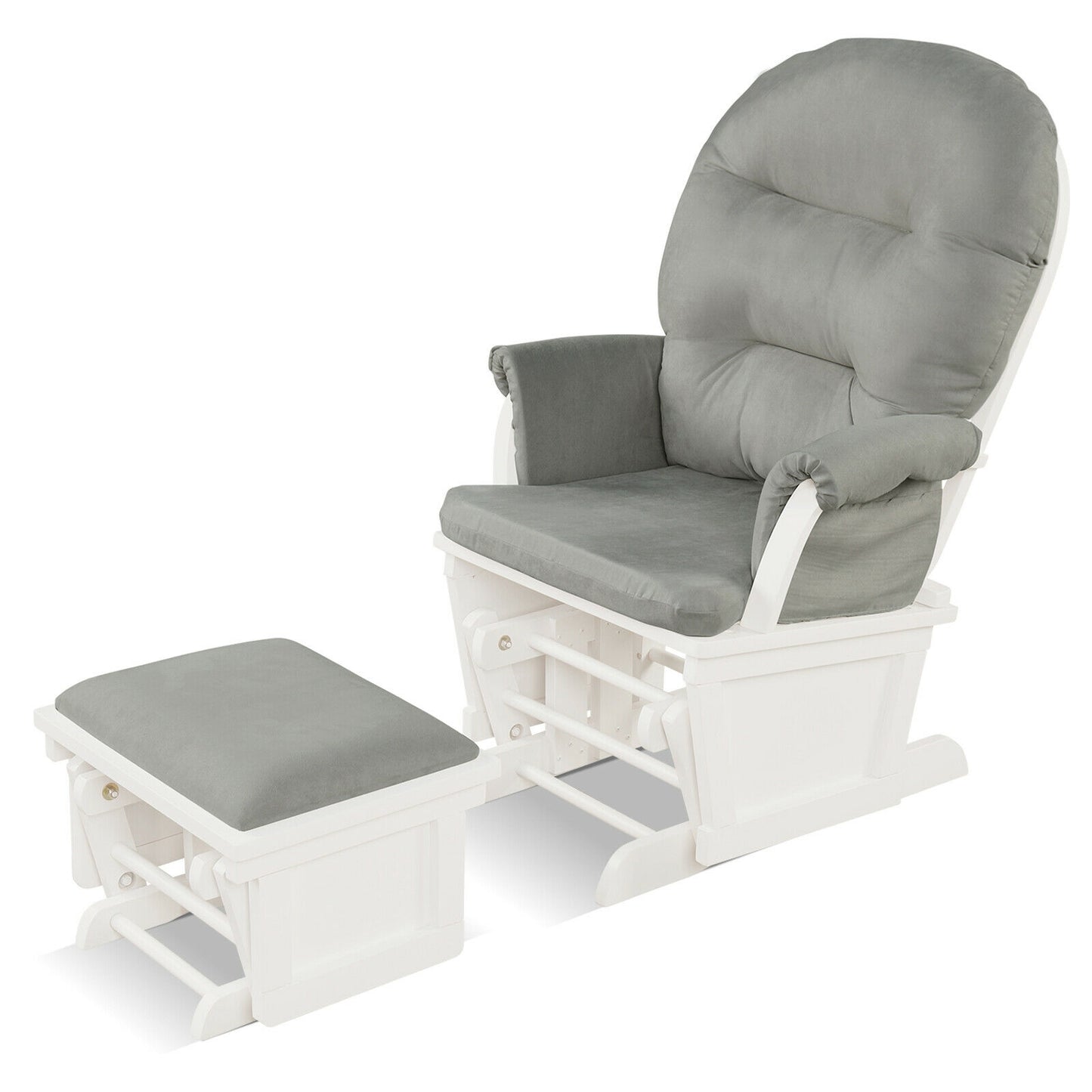 Wood Baby Glider and Ottoman Cushion Set with Padded Armrests for Nursing-Light Gray