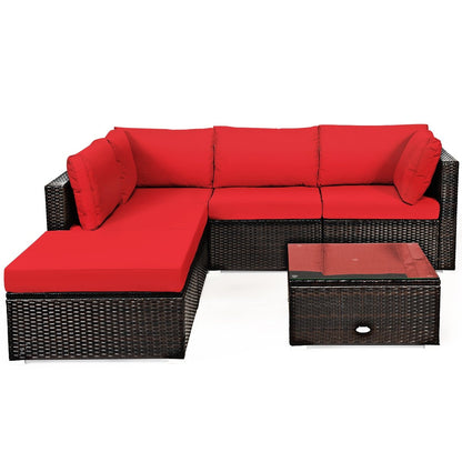 6 Pieces Outdoor Patio Rattan Furniture Set Sofa Ottoman-Coffee