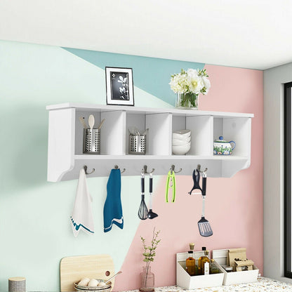 Hanging Entryway Shelf Coat Rack Wall Mounted Storage Cabinets-Black