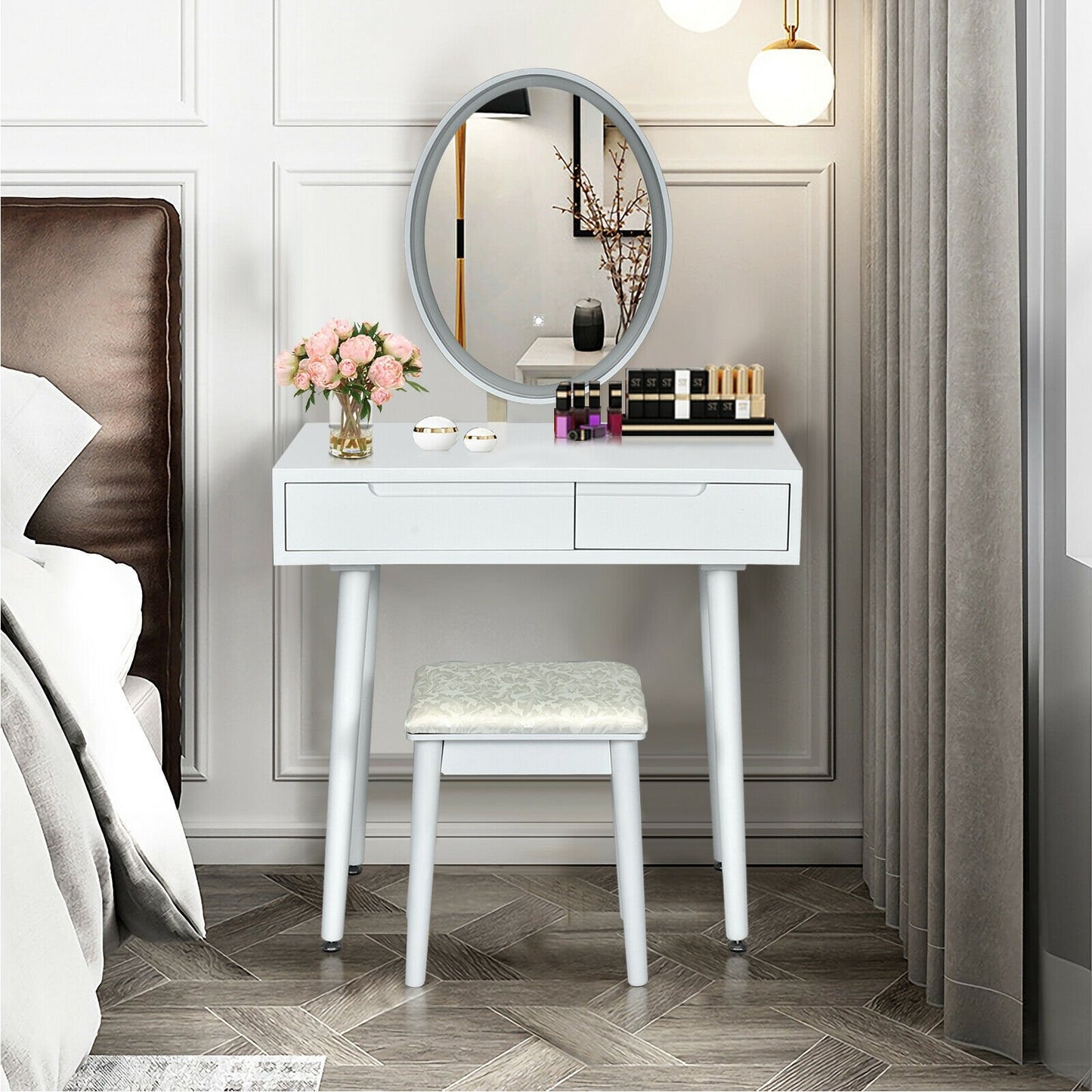 Touch Screen Vanity Makeup Table Stool Set-Black