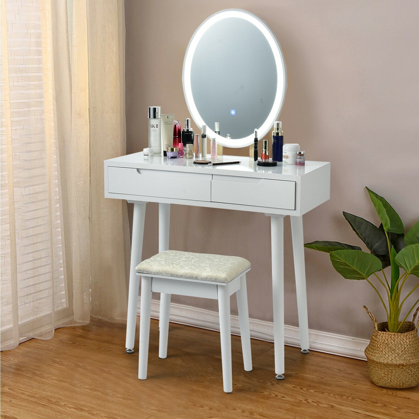 Touch Screen Vanity Makeup Table Stool Set-Black