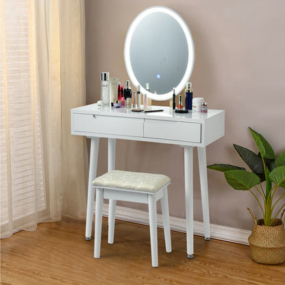 Touch Screen Vanity Makeup Table Stool Set-Black
