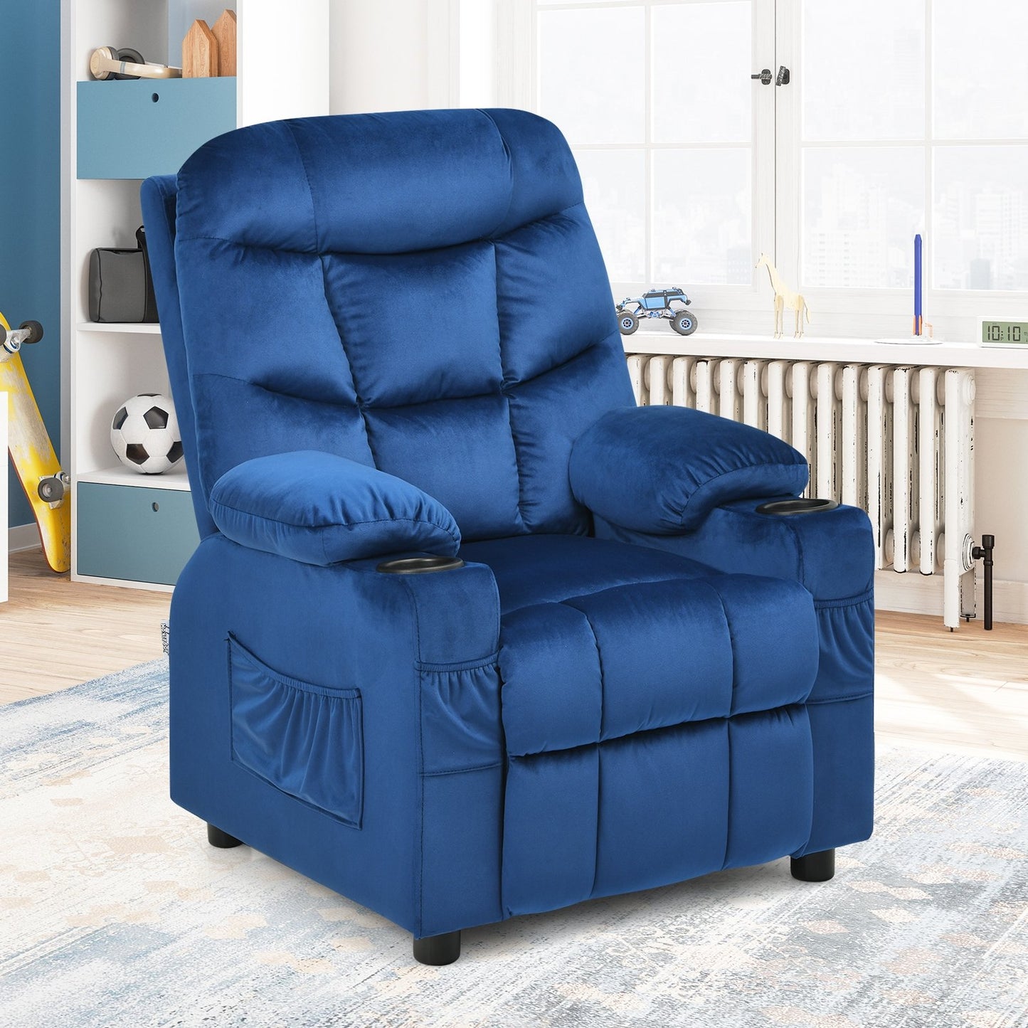 Kids Recliner Chair with Cup Holder and Footrest for Children-Beige