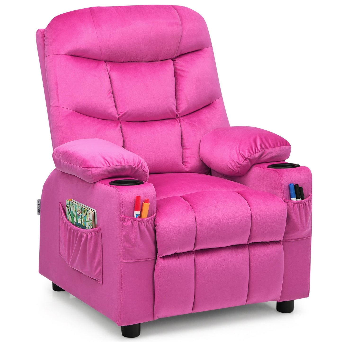 Kids Recliner Chair with Cup Holder and Footrest for Children-Beige