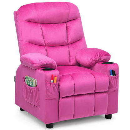 Kids Recliner Chair with Cup Holder and Footrest for Children-Beige