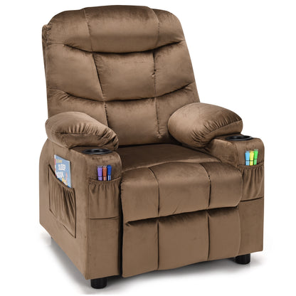 Kids Recliner Chair with Cup Holder and Footrest for Children-Beige