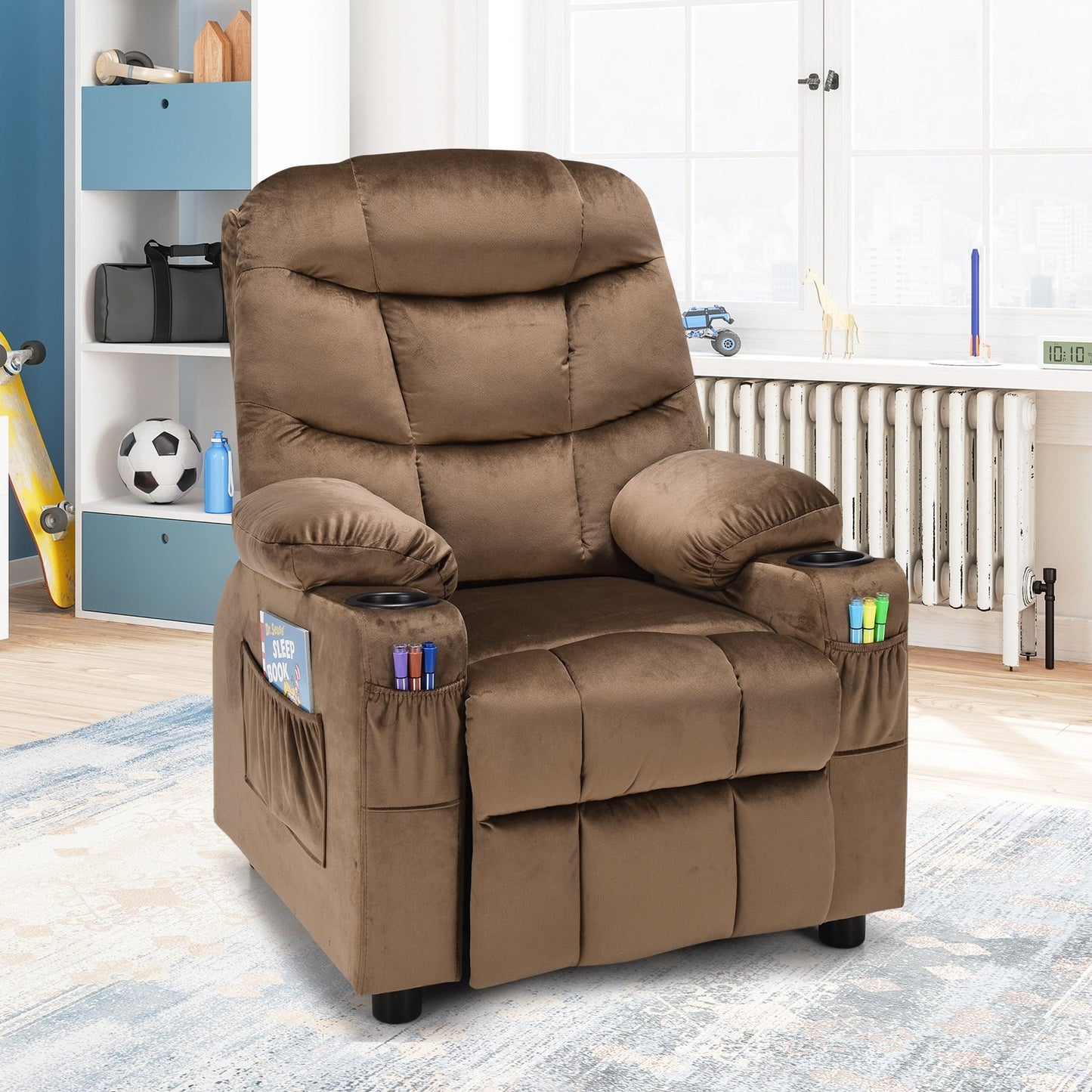 Kids Recliner Chair with Cup Holder and Footrest for Children-Beige