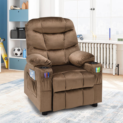 Kids Recliner Chair with Cup Holder and Footrest for Children-Beige