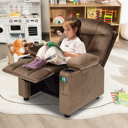 Kids Recliner Chair with Cup Holder and Footrest for Children-Beige