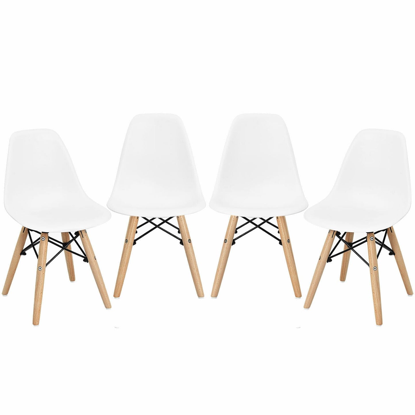 4 Pieces Medieval Style Children Chair Set with Wood Legs-White