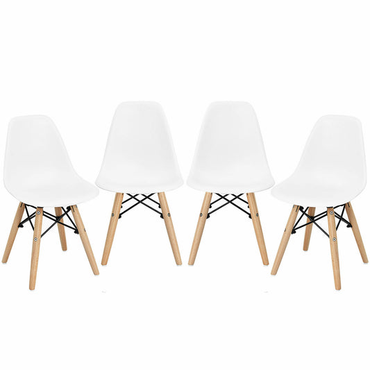 4 Pieces Medieval Style Children Chair Set with Wood Legs-White