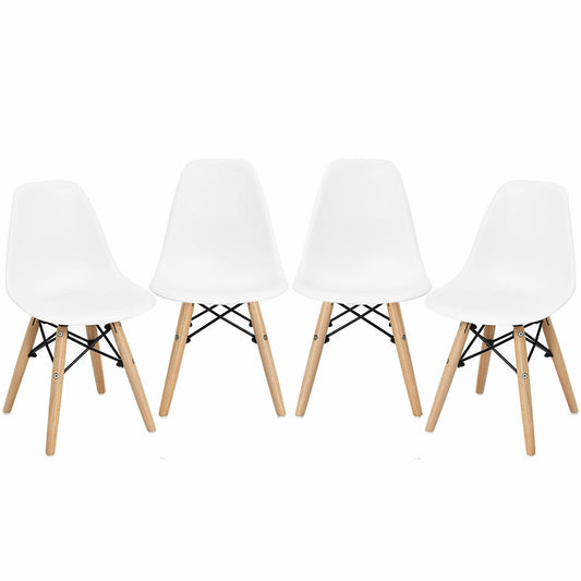 4 Pieces Medieval Style Children Chair Set with Wood Legs-White